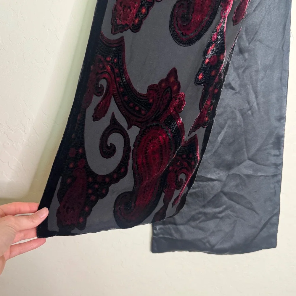 Unbranded Women Velvet Paisley Shawl OS Black Red Burnout Evening Wrap Witchy